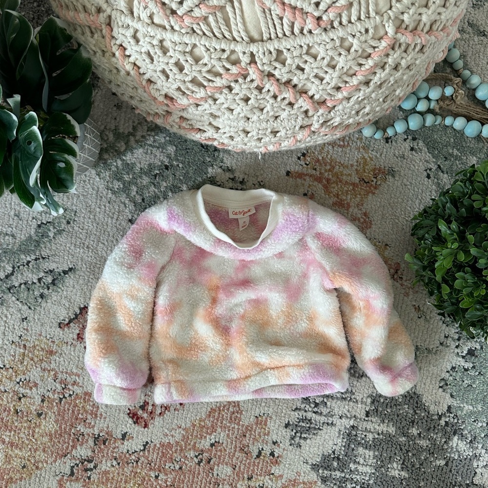 Cat & Jack Toddler Girls Sherpa Long Sleeve Pullover, Warm Tie Dye Size 2T - Picture 8 of 12